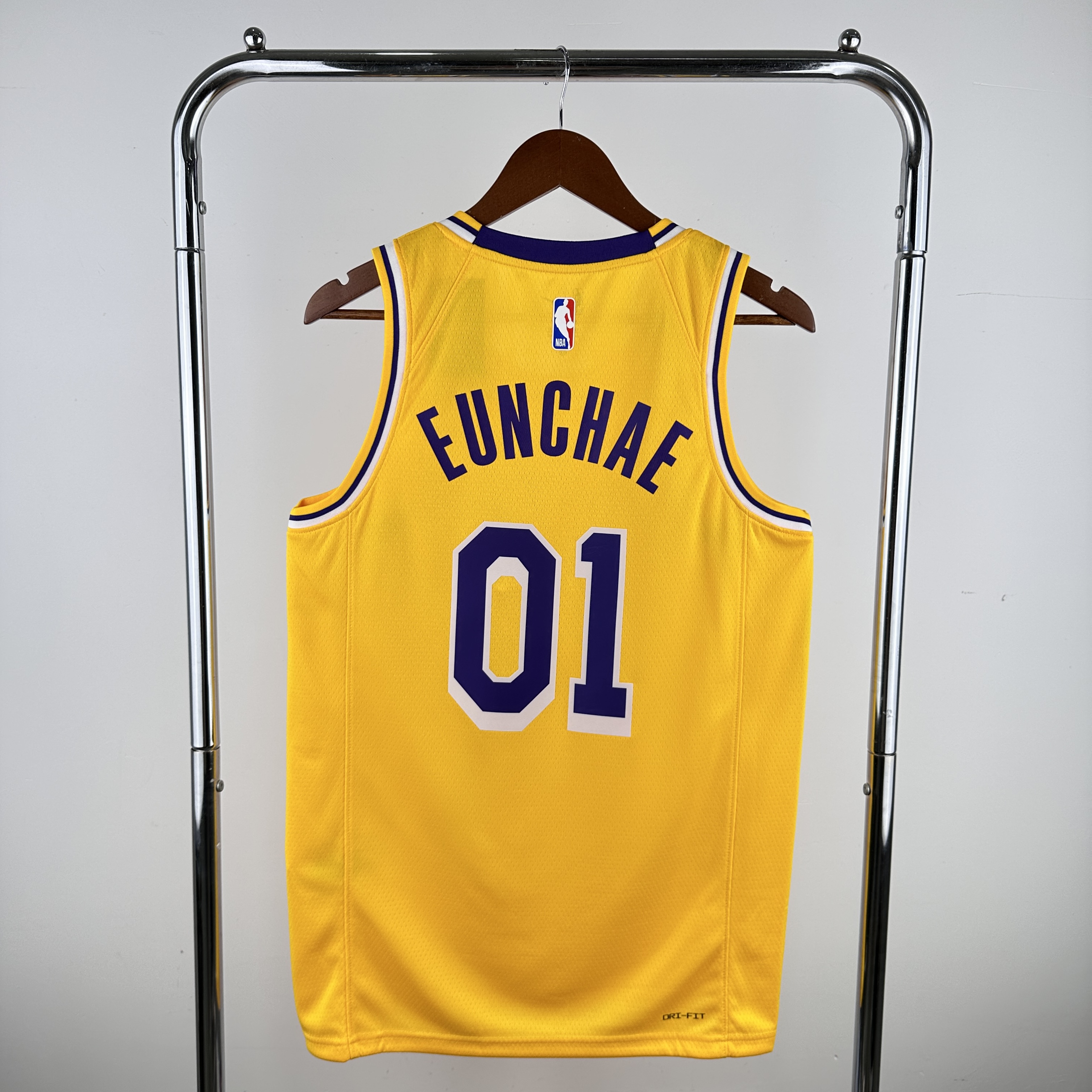 Men Los Angeles Lakers 01 Eunchae Yellow Nike Custom 2024 NBA Jersey
